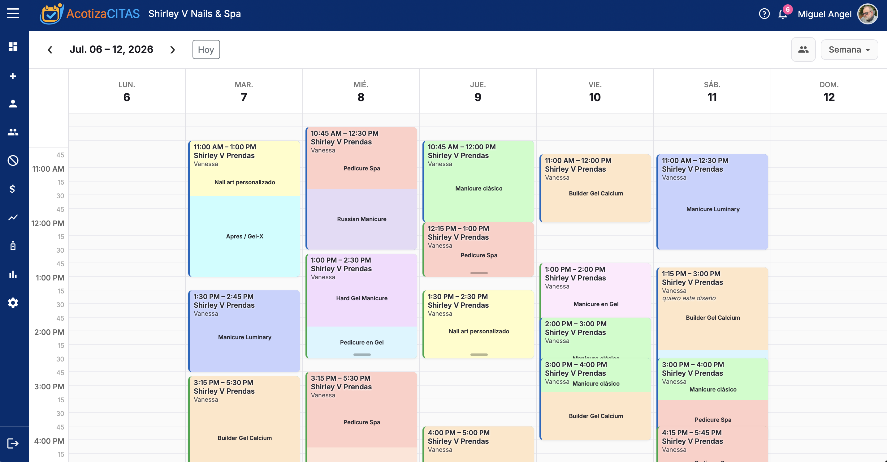 Calendario de citas Acotiza CITAS en escritorio y tablet