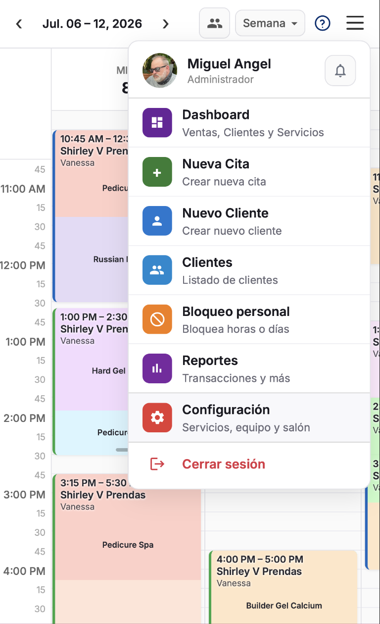 Calendario de citas Acotiza CITAS en móvil